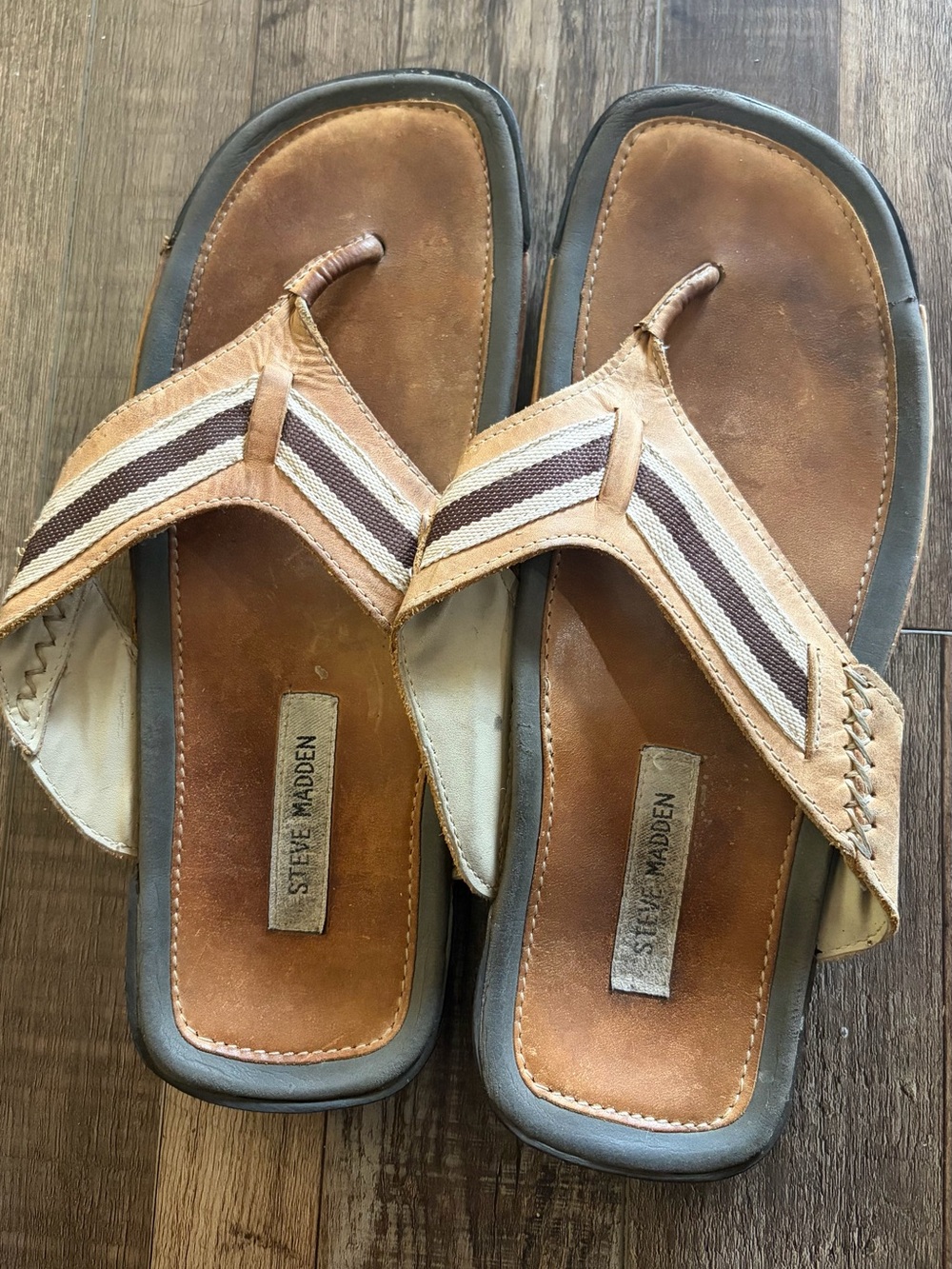 Steve Madden Tan Leather Bermuda Flip Sandals